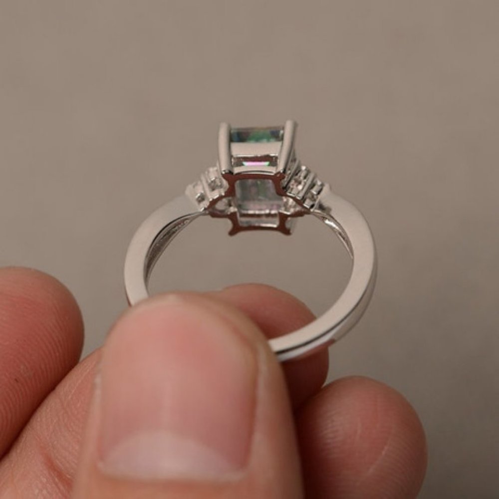 925 Silver Mystic Topaz Diamond Radiant Cut Ring - Picture 4 of 4